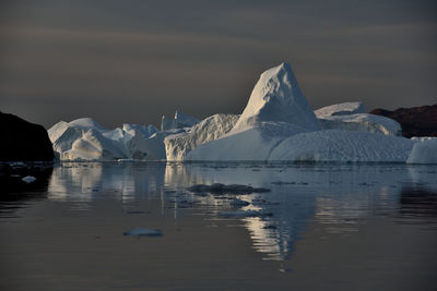 Scenic view of lake against sky during winter