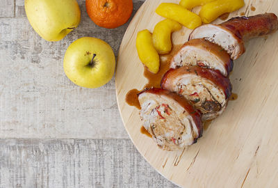 High angle view of apples on table