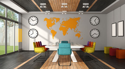 World map on wall in board room at office