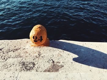 High angle view of shadow on water on sunny day