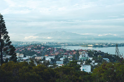 High angle view of townscape against sky