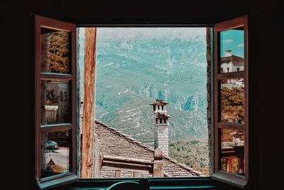 Buildings seen through window