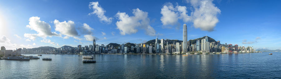 Panoramic view of city buildings against sky