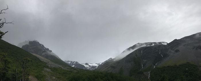 Panoramic view of snowcapped mountains against sky