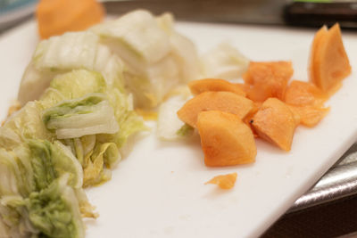 Close-up of dessert served on table