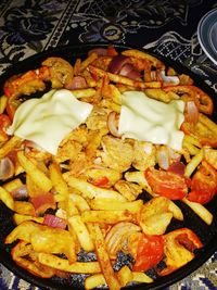 High angle view of food in plate