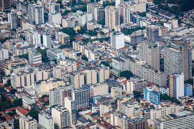 High angle view of modern buildings in city