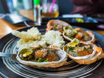 Close-up of food in plate on table