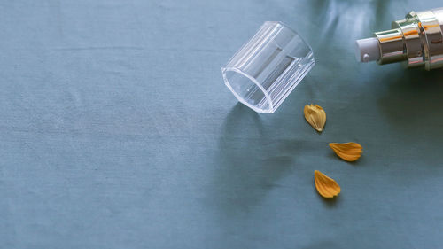 High angle view of pills on table