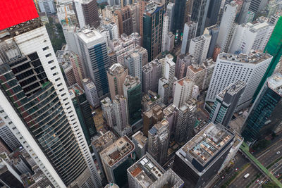 High angle view of buildings in city