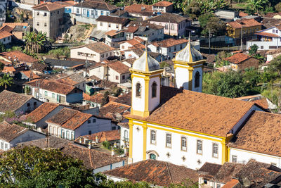 High angle view of buildings in town