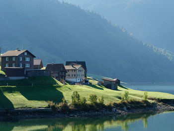 Houses by lake