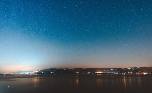 Scenic view of sea against sky at night