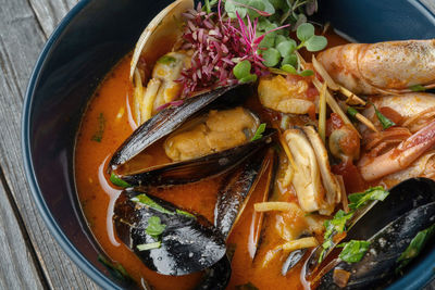 High angle view of seafood in container