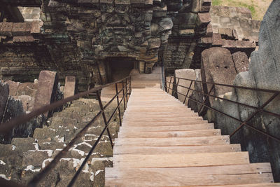 High angle view of staircase amidst buildings