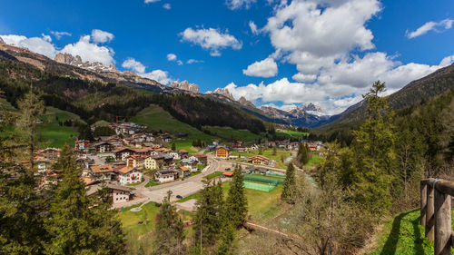 Soraga city landscape, val di fassa, italy