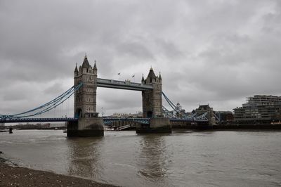 View of bridge over river against cloudy sky