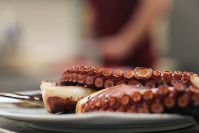 Close-up of seafood in plate on table