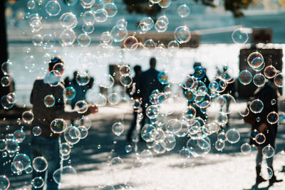 Close-up of bubbles against window