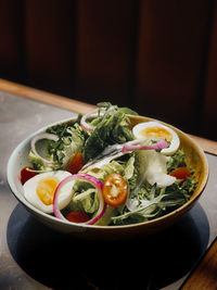 Close-up of food in plate on table