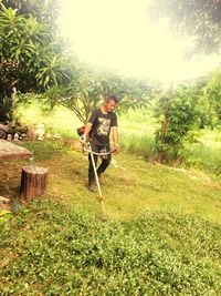 Full length of man walking on grass