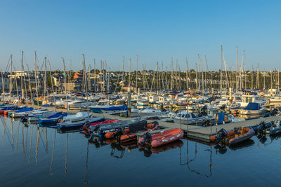 Boats moored in harbor