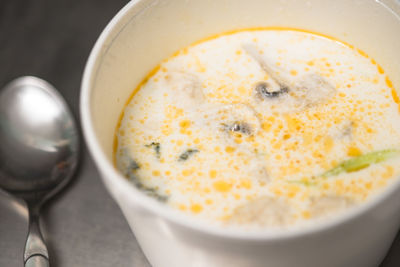 Close-up of mushroom soup in bowl