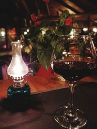 Close-up of wine glass on table in restaurant