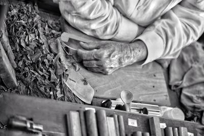 Close-up of hands working