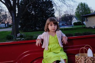 Portrait of girl in pickup truck