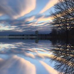 Scenic view of river at sunset