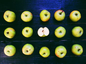 High angle view of apples on table