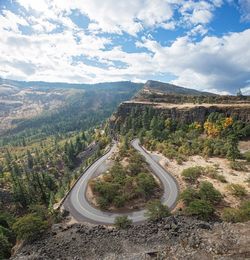 High angle view of winding road in mountains