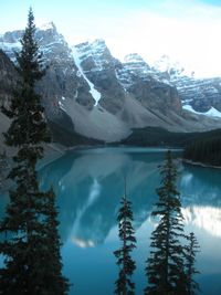 Scenic view of lake with mountains in background