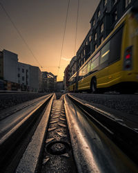 Surface level of train on railroad tracks