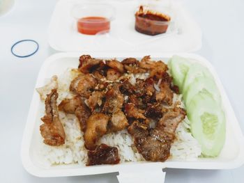 High angle view of serving food in plate