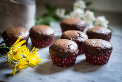 Close-up of cupcakes on table