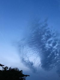 Low angle view of silhouette trees against blue sky