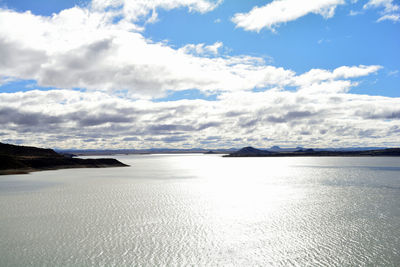 Scenic view of sea against cloudy sky