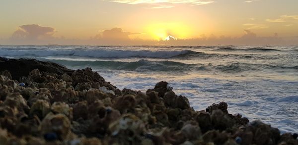 Scenic view of sea against sky during sunset