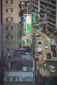 High angle view of buildings in city