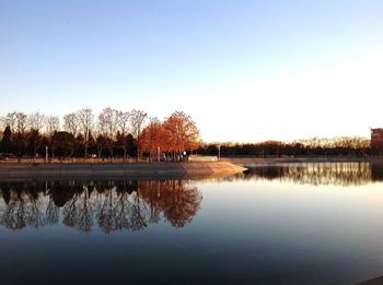 Scenic view of lake against clear sky