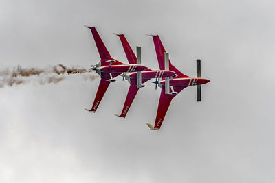 Low angle view of airplane flying against sky