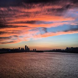 View of cityscape at sunset