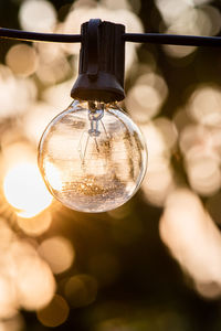 Low angle view of light bulb hanging from ceiling