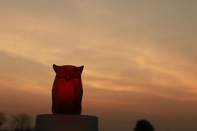 Cat looking away against orange sky