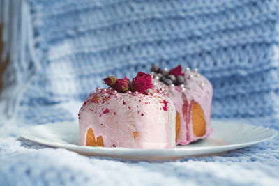 Close-up of cake slice in plate