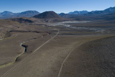 Environment geysers of "el tatio" at sunrise from aerial view