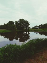 Reflection of trees in lake against sky