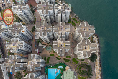 High angle view of buildings in city